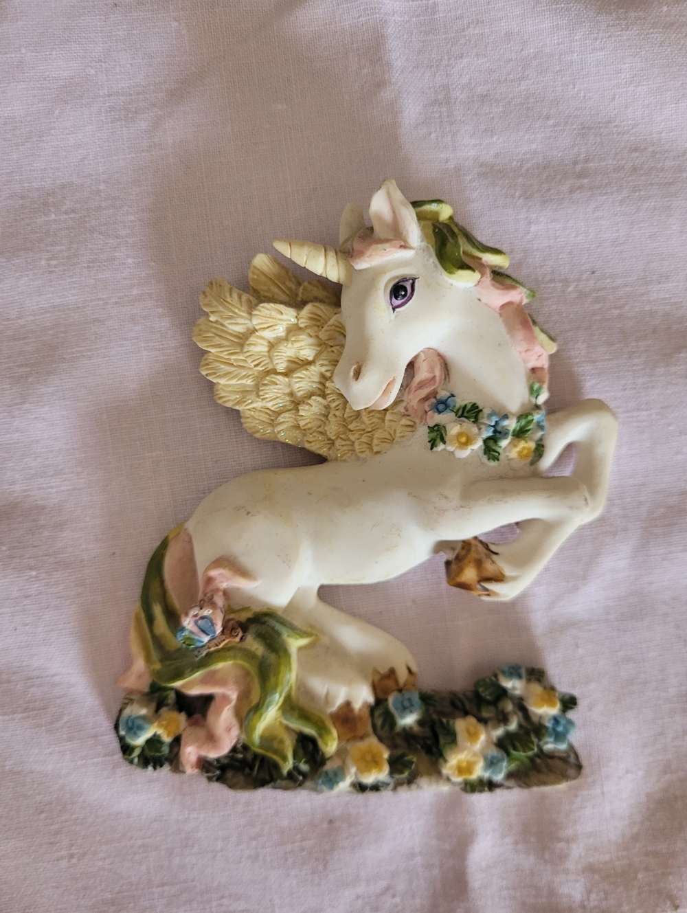 Vintage 80s Unicorn Magnet White and Pastel Floral Unicorn